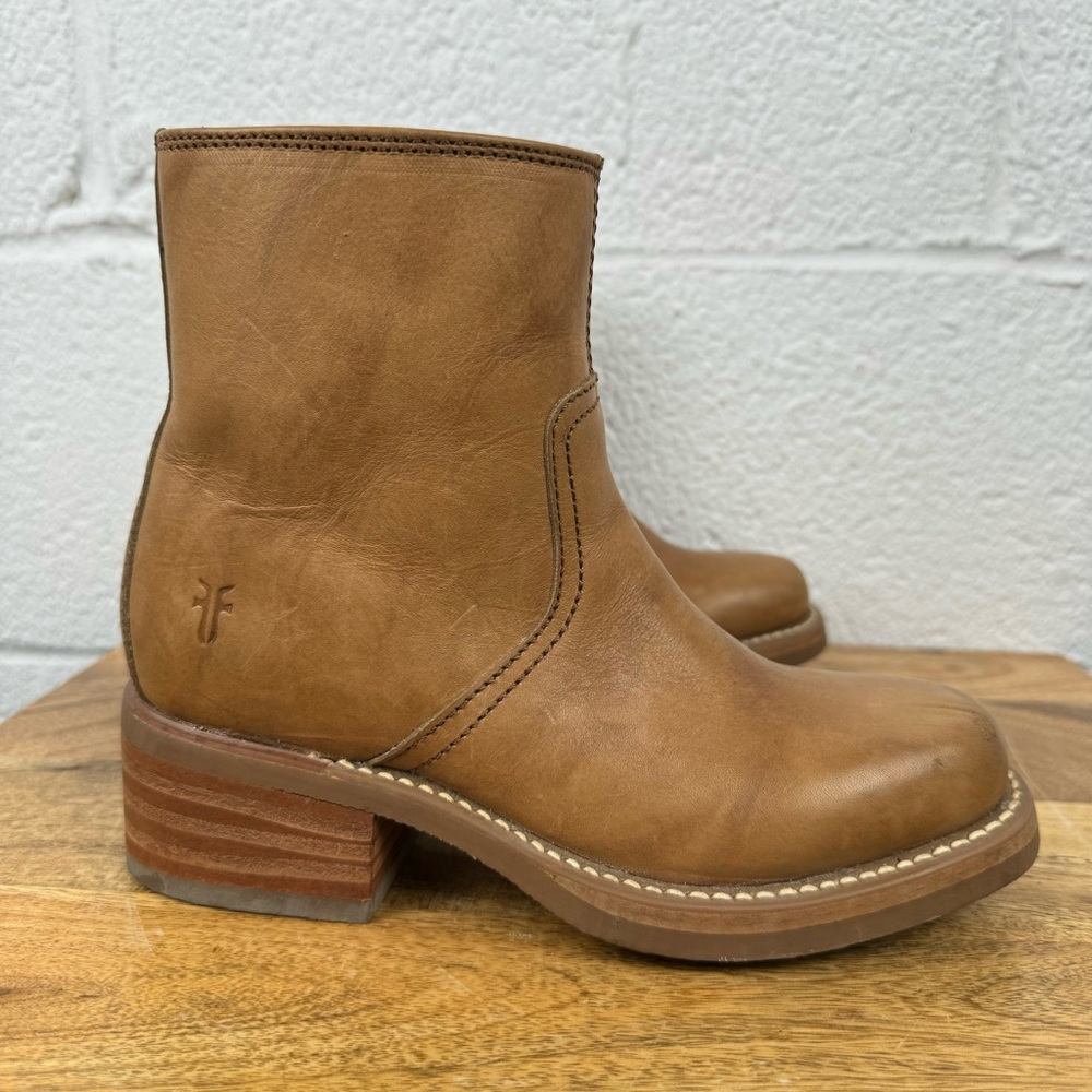 Frye Campus Chelsea Short Light Tan Square Toe Y2K Ankle Boots Size 5 - Picture 2 of 15